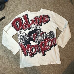 The Children's Place White Long Sleeve Tee with Red and Black Hot Rod Design